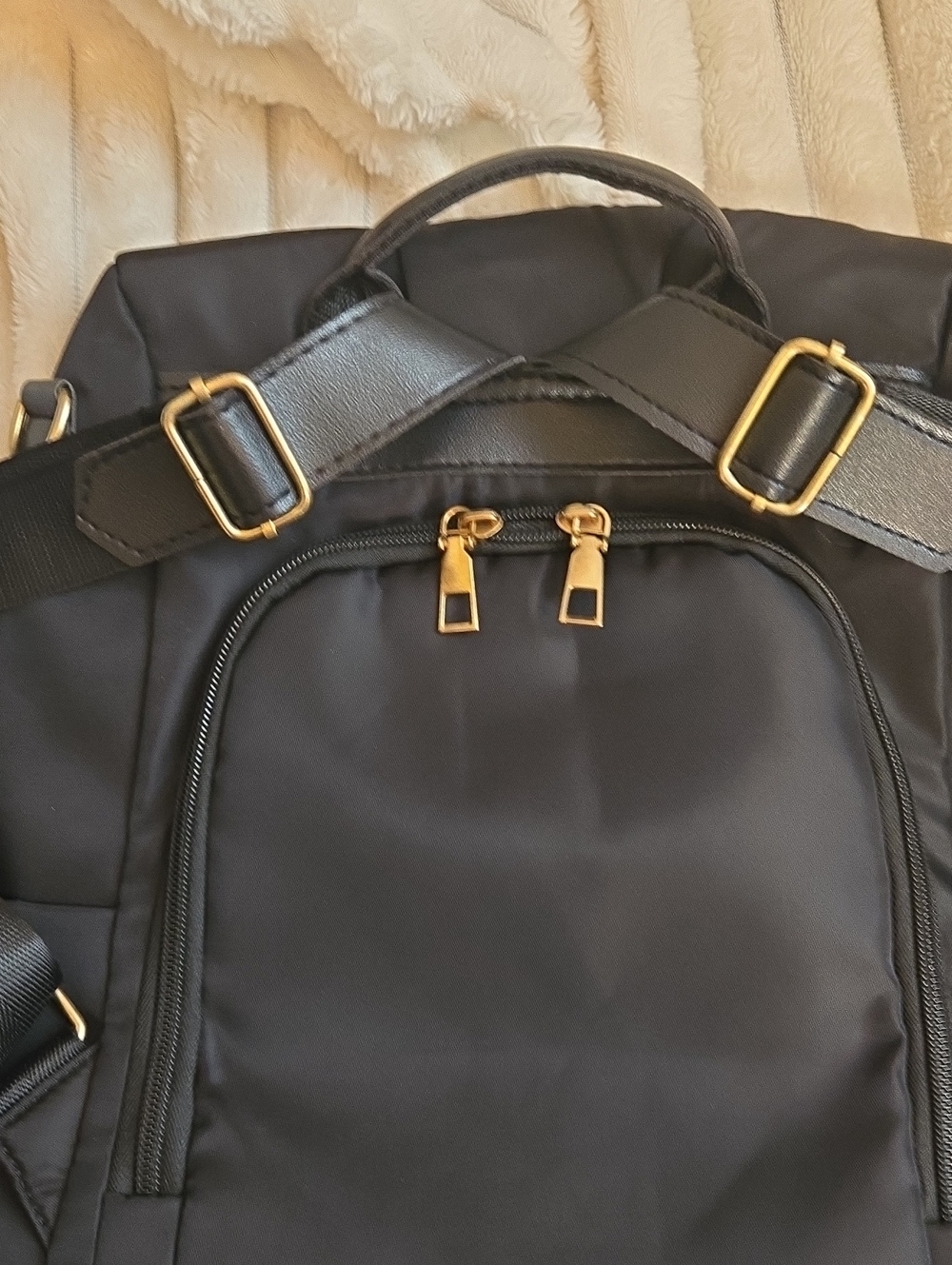 Black Nylon Backpack Bag with Gold Accents Safe And Stylish Travel - Picture 9 of 9